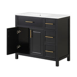 English Elm 36" Bathroom Vanity With Sink Top, Bathroom Vanity Cabinet With Two Doors and Three Drawers, Solid Wood , Mdf Boards ,One Package, Black