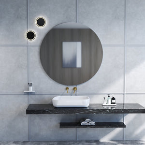 English Elm 70cm Round Wall Mirror Matte White Backboard Minimalist Bathroom Bedroom Decor W3151P265973