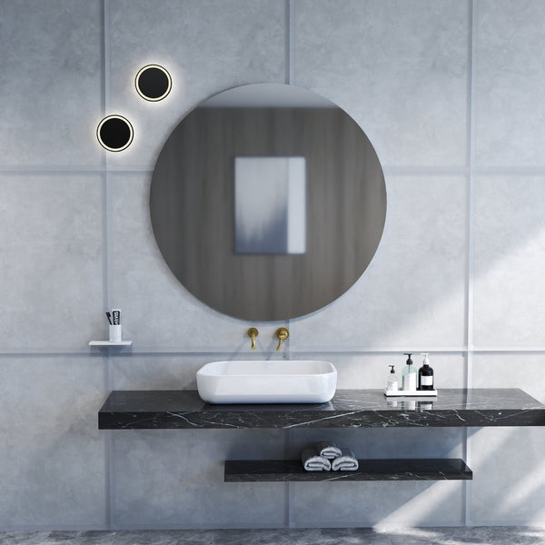 English Elm 70cm Round Wall Mirror Matte White Backboard Minimalist Bathroom Bedroom Decor W3151P265973