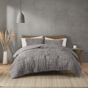 JLA Home Madison Park - Ruched Faux Fur Comforter Set with Hypoallergenic Down Alternative, OEKO‑TEX Certified Luxury Touch Grey MP10-8211
