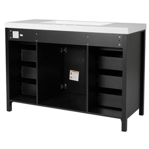 English Elm Christopher Knight Home® - 48" Bathroom Vanity with Sink Combo | 2 Doors 8 Soft-Close Drawers, Resin Top, Pine Legs Black N759S337621B