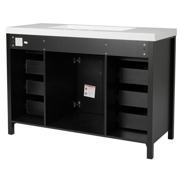 English Elm Christopher Knight Home® - 48" Bathroom Vanity with Sink Combo | 2 Doors 8 Soft-Close Drawers, Resin Top, Pine Legs Black N759S337621B
