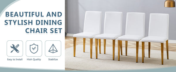 English Elm Set of 4 White Pu Leather Dining Chairs with Black Steel Legs for Modern Interiors W1151P269053