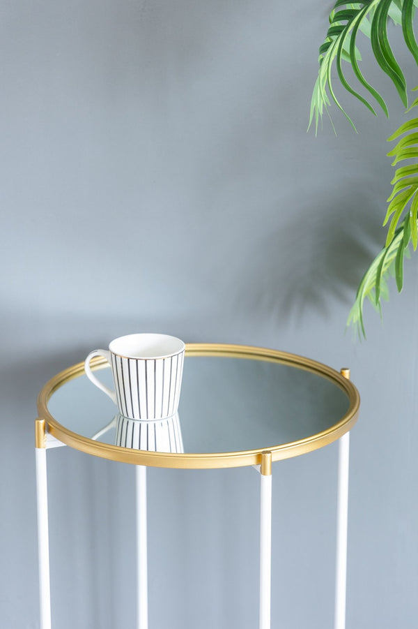 English Elm Set Hannes Nesting Side Tables with Glass Tops Elegant Deco-Modern Metal Frame for Living Rooms Gold+White W2078P394084