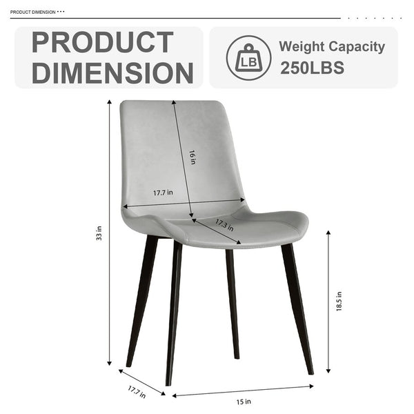 English Elm Modern dining chair set of 4 with PU leather seats, carbon steel legs, ergonomic cushion, easy clean assembly and versatile seating for home, office, cafe, conference rooms Grey W509P340588