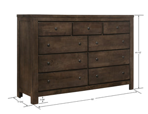 English Elm Wallace & Bay - Brown Farmhouse 9-Drawer Dresser — Rustic Wood Storage, Easy-Care Finish, Spacious 65.6" L Design for Stylish Organization B361P384477