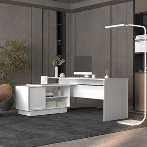 English Elm Emery L-Shaped 70" Corner Desk White – Spacious 70.5" Workstation with Cabinet, Shelves, Stylish Fit B200S00274