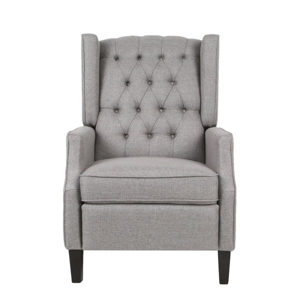 English Elm Christopher Knight Home® - Pushback Mid Century Wingback Recliner Chair with Rivet Trim, Upholstered Fabric Accent Seat for Living Room Grey 63486.00GRY