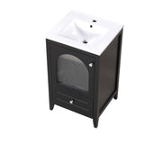 English Elm 20" Bathroom Vanity With Sink, Bathroom Cabinet With Soft Closing Glass Door, A Drawer, Black