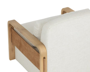 Sunpan OTSO Swivel Lounge Chair - Sculptural Ash Wood with Geralt Linen & Nubuck Leather for Comfort 112679