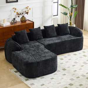 English Elm Beige Chenille L-shaped Sectional Sofa with Chaise Deep Seating and Curved Armrests Black W3612S00030