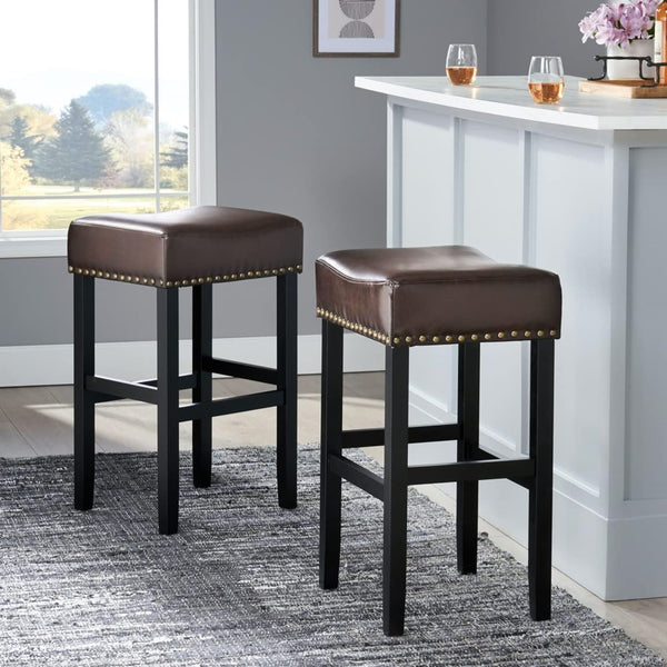 English Elm Christopher Knight Home® - [OLD 30-inch Backless Brown Faux Leather Counter Stool Set of 2 — Modern Bonded Leather, Bronze Finish, 250 lb Capacity WF531036BRN
