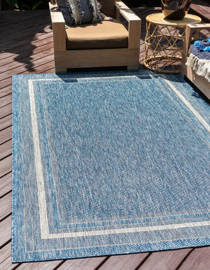 Unique Loom Outdoor Border Soft Border Machine Made Border Rug Blue, Ivory/Gray 9' 0" x 12' 0"