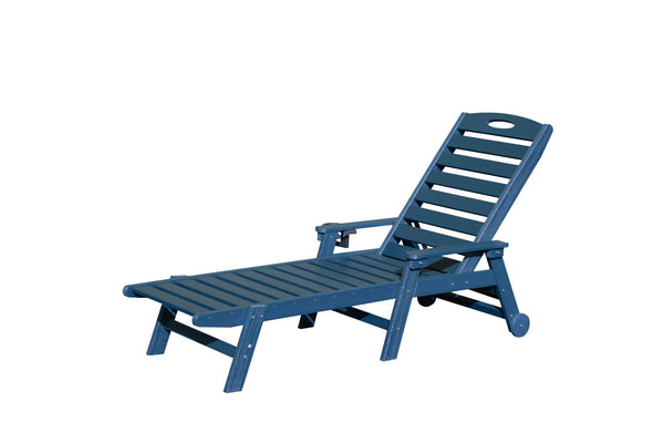 English Elm Patio Hdpe Chaise Lounge Outdoor Reclining Poolside Chair with Built-in Cup Holder Blue W1859P478437
