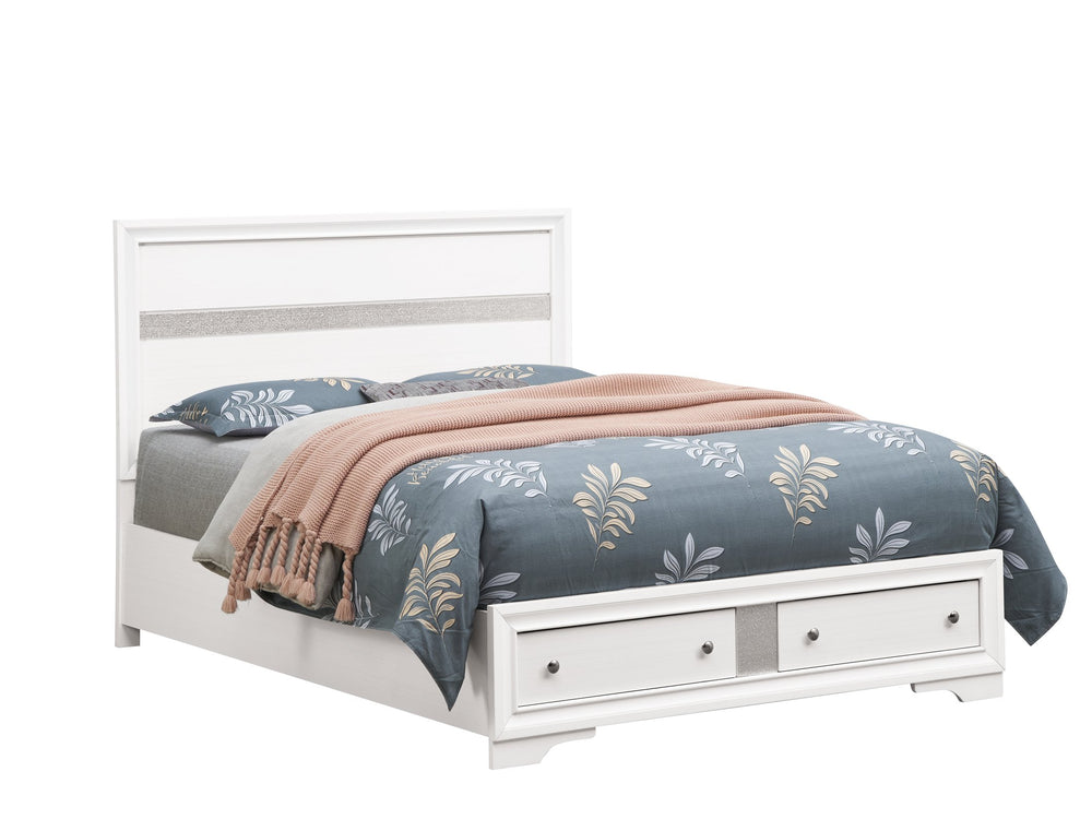 English Elm Madrid Queen Bed With Under-Bed Storage, Elegant White Finish & Silver Trim - Modern Bedroom Centerpiece B078S00615