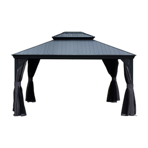 English Elm 10x12ft Lean to Hardtop Gazebo Wall Mounted Steel Roof Shelter for Deck Patio W1859S00182