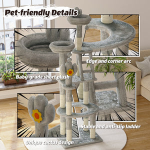 English Elm 72in Cactus Cat Tower Sisal Posts Plush Perches Capsule Pod Multi-level Climb Gray W1578P447629
