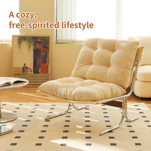 English Elm Modern Wingback Accent Chair Faux Leather Upholstery Chrome X Frame Living Room Cream W2105P440977