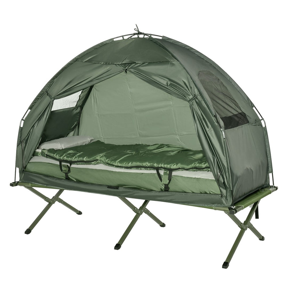 English Elm Outsunny All-in-one Elevated Camping Cot Tent with Air Mattress and Sleeping Bag Kit W2225P217036