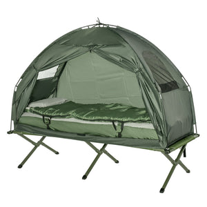 English Elm Outsunny All-in-one Elevated Camping Cot Tent with Air Mattress and Sleeping Bag Kit W2225P217036