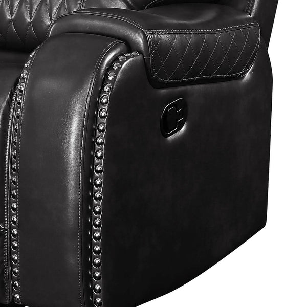 English Elm Braylon Magnetite PU Leather Manual Recliner Sofa with Diamond-Tufted Detail, Nailhead Trim, Cupholder and Storage Brown 91 L x 32 W x 29 H B2726P250935