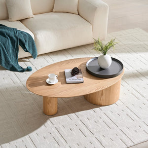 English Elm Modern Oval Ash Veneer Coffee Table with Hidden Storage for Minimalist Living Rooms Natural W2085S00103
