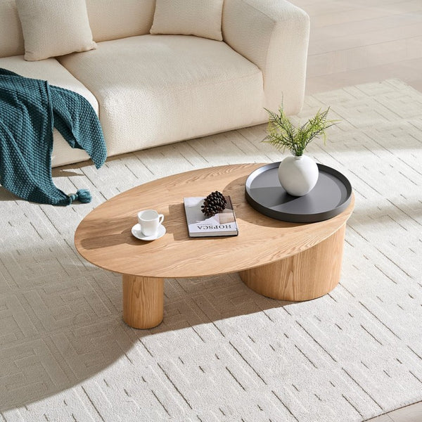 English Elm Modern Oval Ash Veneer Coffee Table with Hidden Storage for Minimalist Living Rooms Natural W2085S00103