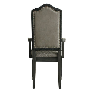 English Elm Two Two Tone Grey and Charcoal Upholstered Back Arm Chairs Set of 2 with Diamond Grid, Nailhead Trim, Cozy Seating B062P185659