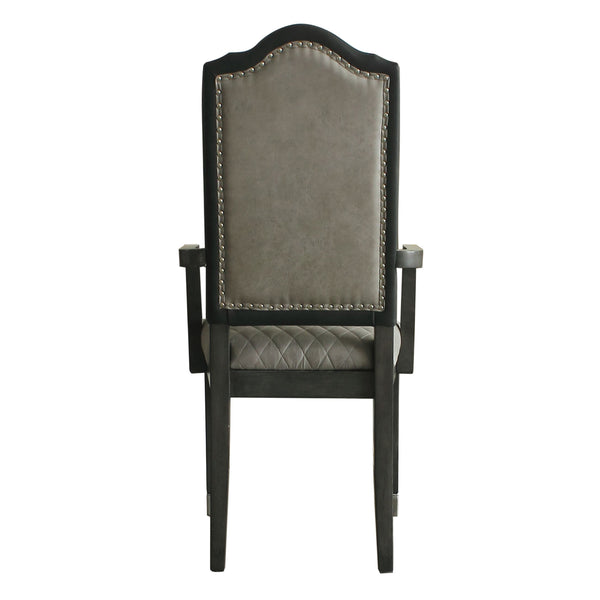 English Elm Two Two Tone Grey and Charcoal Upholstered Back Arm Chairs Set of 2 with Diamond Grid, Nailhead Trim, Cozy Seating B062P185659