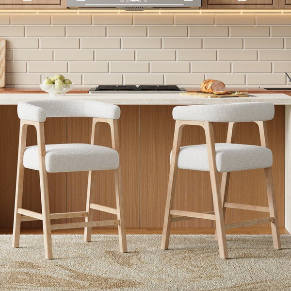 English Elm 24'' Upholstered Counter Stools with Arms Beige Set of 2 for Kitchen Island Natural N780P354192N
