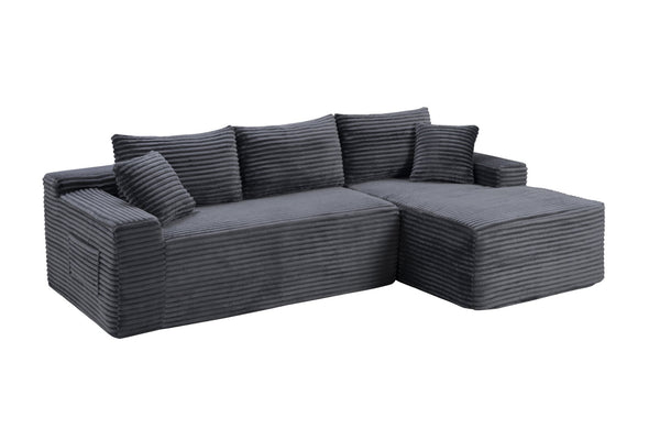 English Elm 94.5" Jumbo Corduroy Cloud Sectional Deep Seat L-shape Couch for Living Room W5515P479905