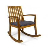 Christopher Knight Home® - Noble House - Colmena Outdoor Acacia Wood Rustic Rocking Chair With Cushion,Teak And Dark Gray