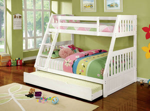 English Elm Twin Over Full Cottage Bunk Bed With Trundle | Solid Wood, White Finish & Safe Angled Ladder Access B2741S00397-GIGA