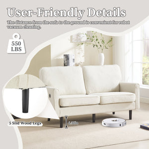 English Elm Loveseat Mid Century Modern Two-Seater Sofa with USB Type-C Charging, Removable Zipper Covers, Durable Wood Legs Beige W395P238823