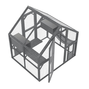 English Elm Cat, Outdoor Wood Enclosure Multi-level Shelter with Platforms Resting Boxes Waterproof Canopy W1598S00039