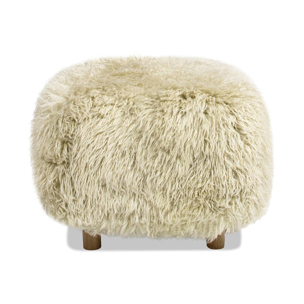 English Elm Jennifer Taylor Home - Enchante Taupe New Zealand Sheepskin Rectangular Ottoman with Oak Legs, High-Density Comfort Accent B2719P238448