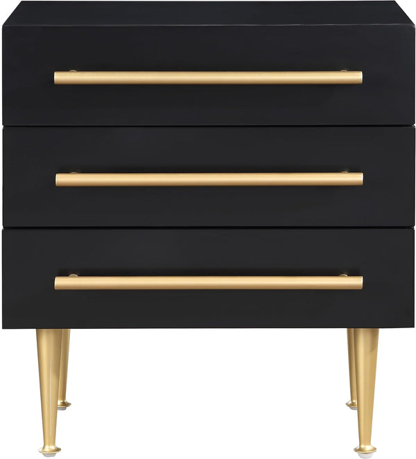 English Elm Modern White Nightstand with Gold Accents and Soft-Close 3 Drawers — Chic Wooden Bedside Table Black+Gold 27 L x 21 W x 21 H B011P353751
