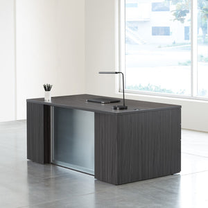 OSP Home Furnishings Napa Executive Home Office Desk with Tempered Glass Top and Dual Storage Pedestals Slate Grey NAPSGW-TYP202G