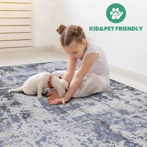 English Elm Payas Collection Modern Abstract Runner Rug In Grey & Denim - Stylish, Durable, Kid-Friendly Design B189P183551-GIGA