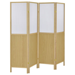 English Elm Florentin 4-Panel Room Divider Shoji Screen for Privacy and Light Diffusion with Neutral Wood Finish, Elegant Space-Defining Accent Natural B062P299810