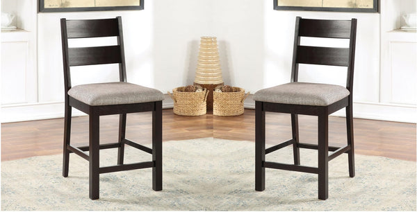 English Elm Dining Chairs Set of 2 Espresso Frame with Light Gray Padded Fabric Seats Ladder Back Transitional Dining B011P291549