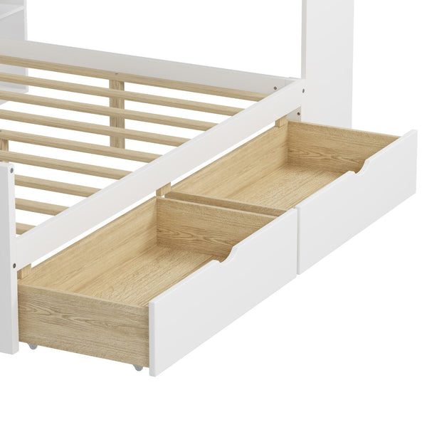 English Elm Wooden L-shape Twin Daybed with Desk Bookshelf and Nine Storage Compartments N733S351668K