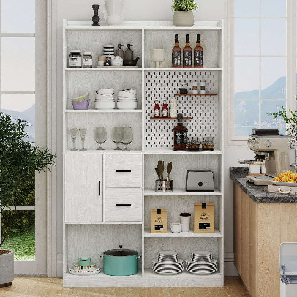 English Elm Bookshelf 79" Tall 9-Shelf White Pegboard Bookcase with 3 Deep Drawers, Modern Wide Storage Unit W331P295438