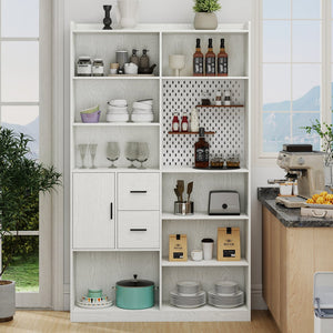 English Elm Bookshelf 79" Tall 9-Shelf White Pegboard Bookcase with 3 Deep Drawers, Modern Wide Storage Unit W331P295438