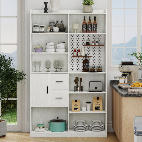 English Elm Bookshelf 79" Tall Modern White Pegboard Bookcase with 9 Shelves, 3 Deep Drawers & Customizable Display W331P295438