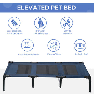 English Elm PawHut Heavy Duty 43" Steel Dog Crate with Wheels, Removable Tray, Top Access & Foldable Bowl Holder Dark Blue W2225P217563