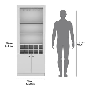 English Elm Cabinet White 4-Tier Wine & Liquor Storage with Stemware Rack, 15-Bottle Racks, 10 Cubbies, 74.8" B097P221379