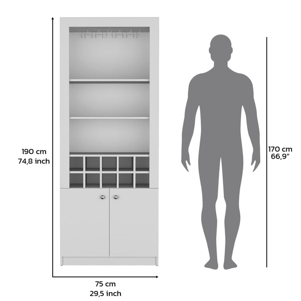 English Elm Cabinet White 4-Tier Wine & Liquor Storage with Stemware Rack, 15-Bottle Racks, 10 Cubbies, 74.8" B097P221379