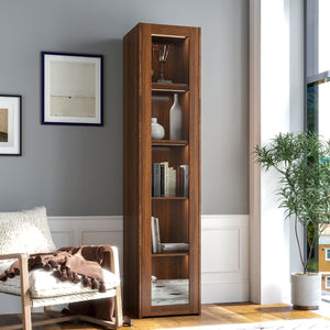English Elm Display Cabinet Glass Doors Curio with 5 Shelves and LED Lighting, Dustproof Bookcase for Dolls Decor W331P281123