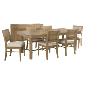 English Elm Benson Coastal Charm 7-Piece Dining Table Set With Antique Brass Accents & Cream Upholstered Chairs B062S01289